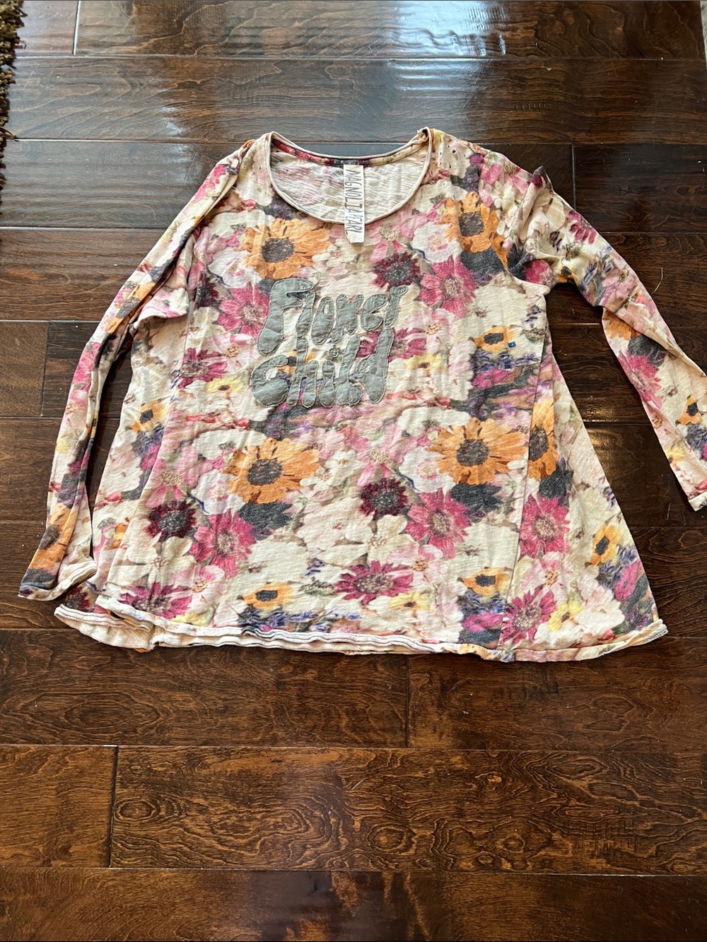 Magnolia Pearl Floral Scoop Neck Long Sleeve Top - Pink, Orange, Cream